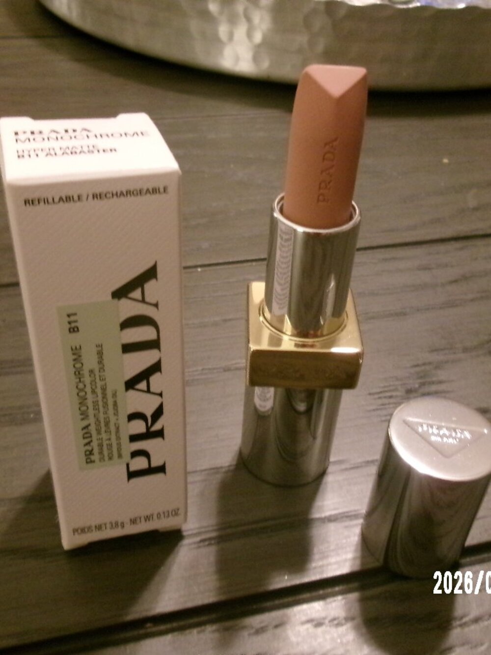 Prada Monochrome Soft Matte Lipstick (Refillable) B11 Alabaster Nude Full Size